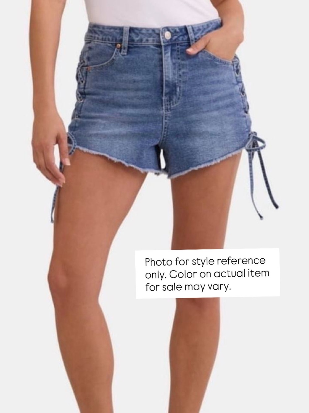 Madden NYC High-Rise Blue Denim Side Lace-Up Women’s Shorts, Size 6.